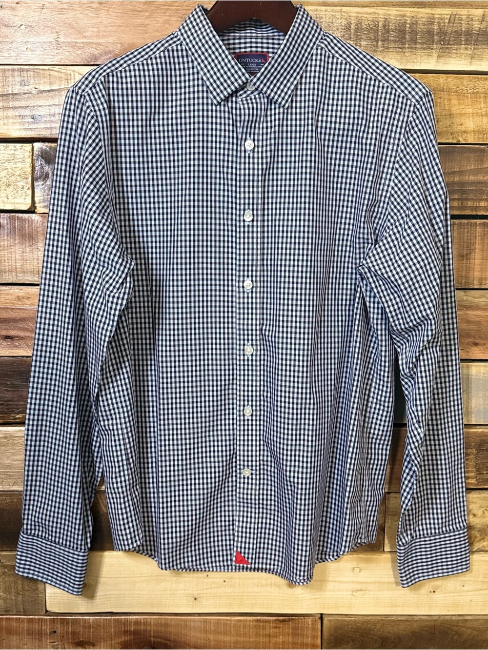 UNTUCKit Black Blue Plaid Wrinkle Free Button Down Shirt Large Slim EUC